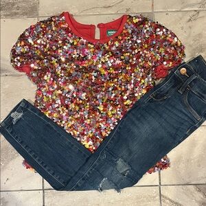 Sequin Top and Denim Jeans Set